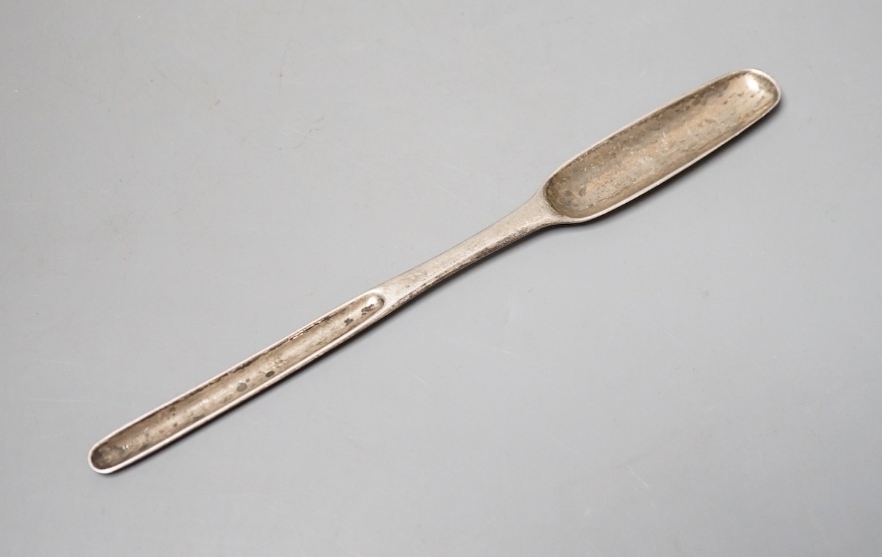 A George II silver marrow scoop, maker JS, London, 1739?, 21.4cm.